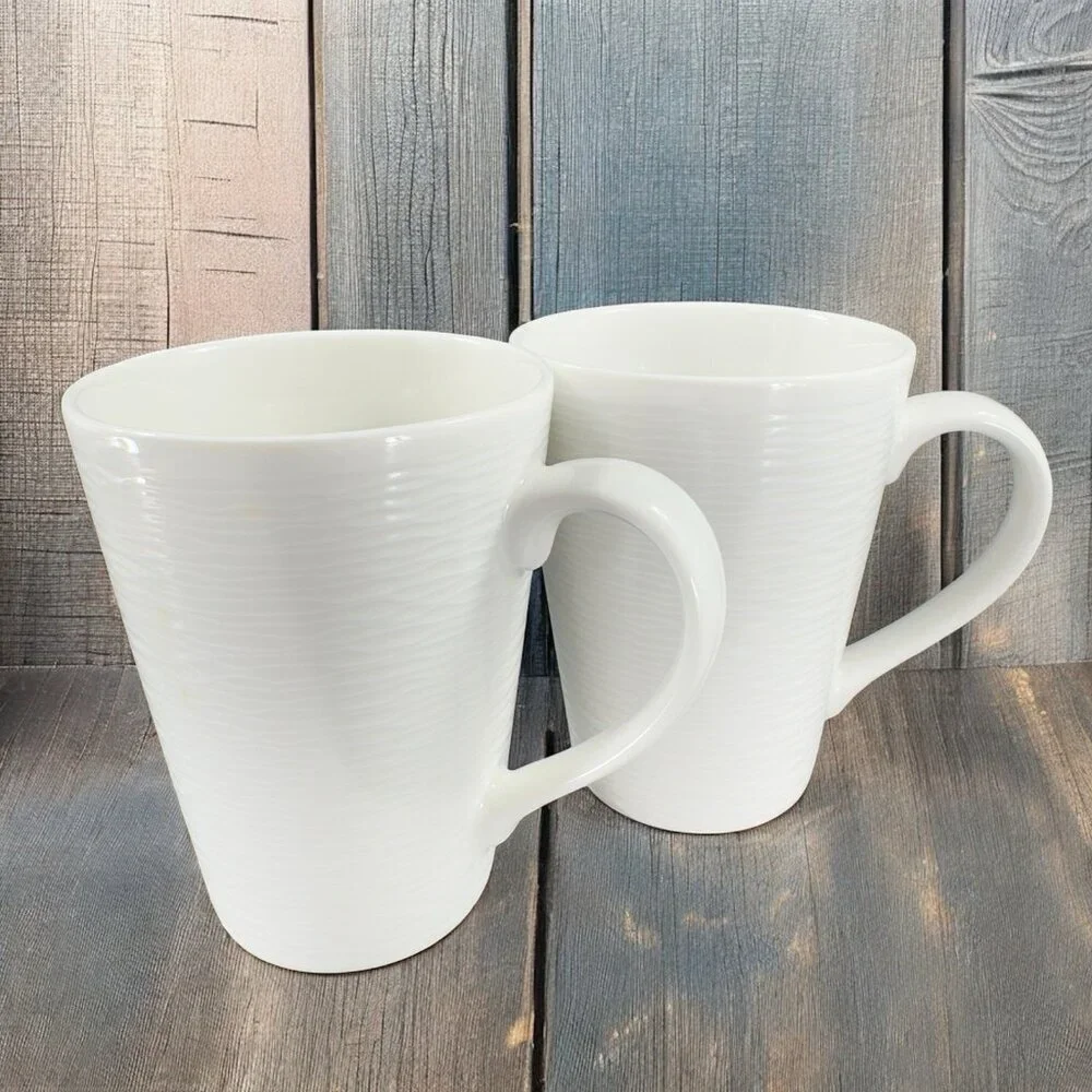 Noritake Colorscapes White‎ Wow Swirl Coffee Mug Cup Ceramic Set Of 2 Indonesia